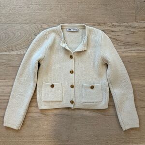 Zara Cream Button-Up Sweater Jacket